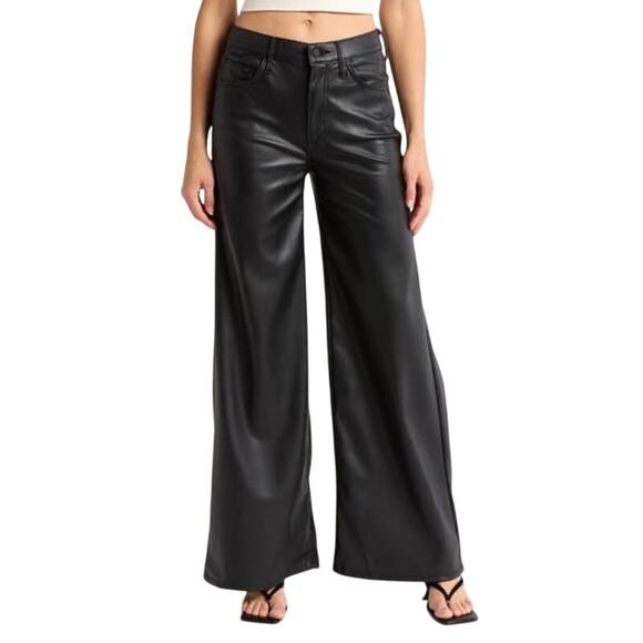 Mother The Undercover Faux Leather Wide Leg Wax On Wax Off Black 27 - Picture 2 of 12